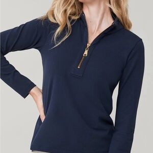 Spartina 449 Navy Long Sleeve Top with Gold Zip